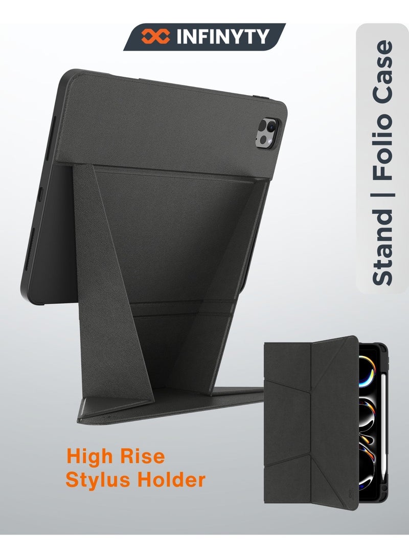 INFINYTY iPad Pro 13" (2024) Case with Convertible High-Rise Tri-Fold Stand– Exalt (Black), Premium Leather Flap, Elevated Viewing, Auto Wake/Sleep, Shockproof, Stylus Holder,  Anti-Bacterial Lining - Image 1